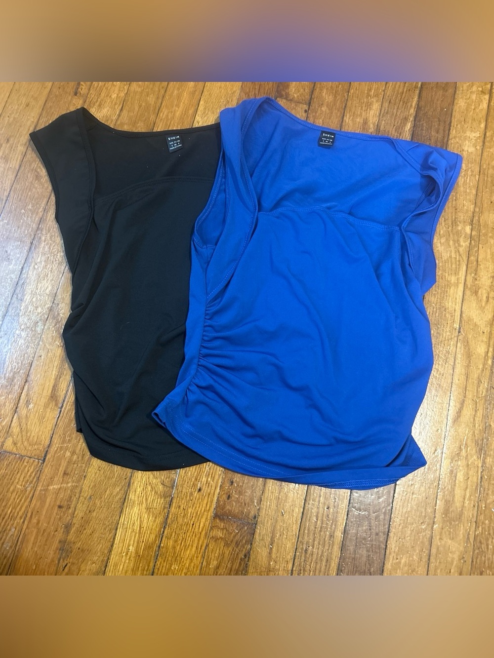 SHEIN Blue & Black Sleeveless Ruched Tank Tops